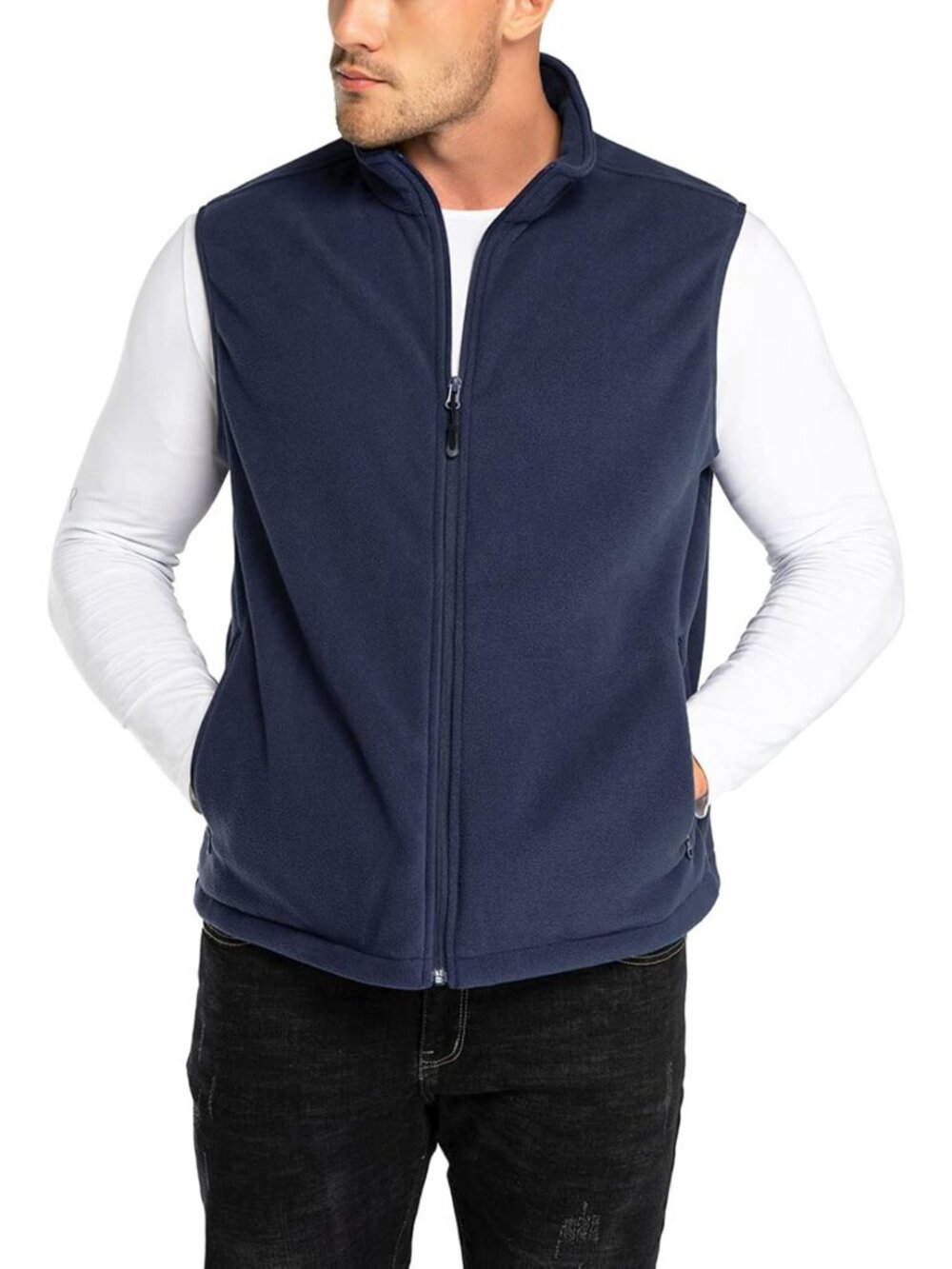 Lightweight Men's Fleece Vest - Zip Up Sleeveless Jacket for Outdoor Activities